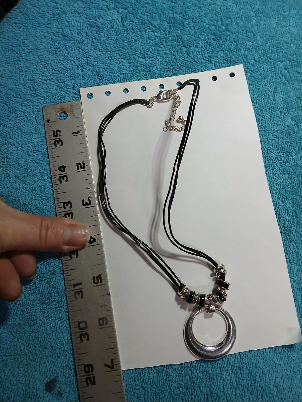 Silver Circle Pendant Black Leather Cord Necklace